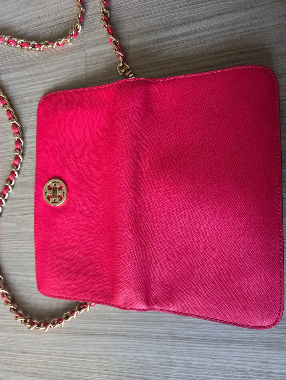 Tory Burch Crossbody Clutch Bag Gold Chain (Hot Pink) - Picture 9 of 10
